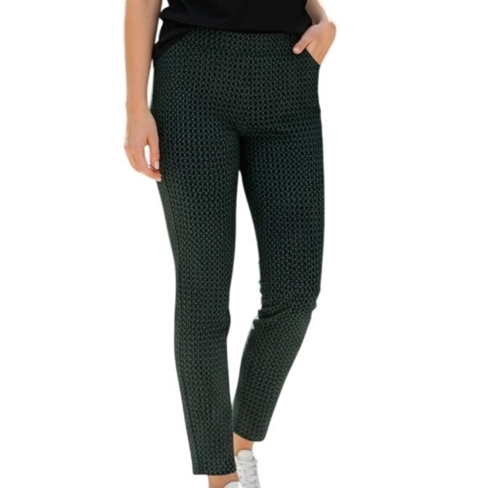 MARGARET M Slimming Pant Navy Green Geometric Chain Link Print Pants EUC‎  Small